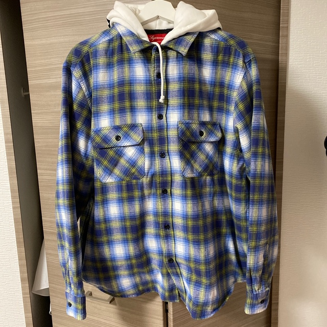 Supreme Hooded Flannel Zip Up Shirt 青 M 2