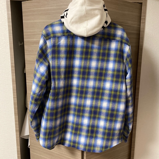 Supreme Hooded Flannel Zip Up Shirt 青 M 3