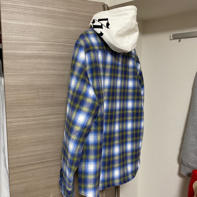 Supreme Hooded Flannel Zip Up Shirt 青 M 4