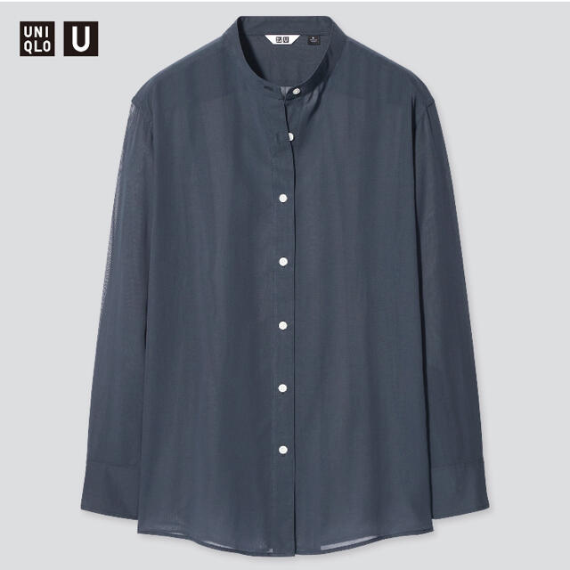 UNIQLO(ユニクロ)のUNIQLO シアーバンドカラーシャツ 長袖 Mサイズ レディースのトップス(シャツ/ブラウス(長袖/七分))の商品写真