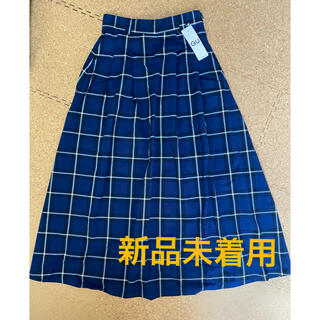 ジーユー(GU)のGU チェックフレアロングスカート　Blue(ロングスカート)