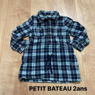 プチバトー(PETIT BATEAU)のプチバトー  チェックシャツワンピース　2ans(ワンピース)