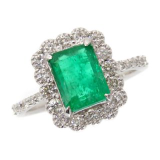 美品 エメラルド 1.34ct ダイヤ 0.47ct K18WG リング 指輪 ホワイトゴールド/ダイヤモンド 12.5号 ジュエリー アクセサリー 0124【中古】レディース(リング(指輪))