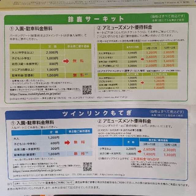本田技研工業　株主優待 チケットの施設利用券(遊園地/テーマパーク)の商品写真