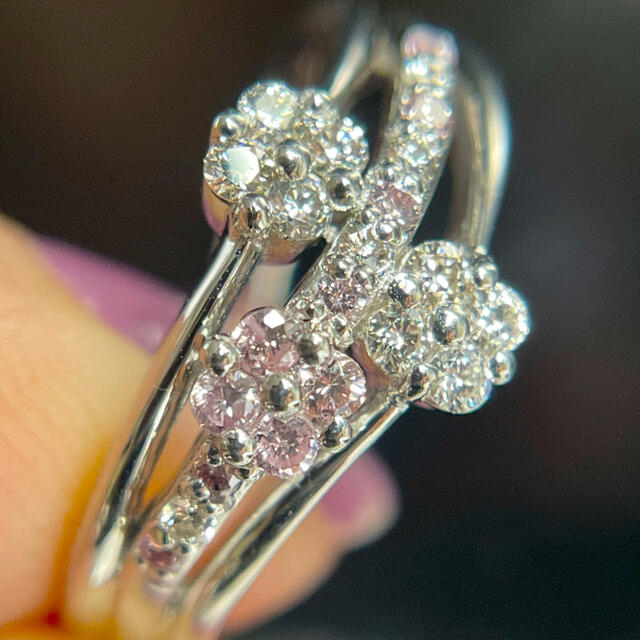 フラワーモチーフ！PTピンクダイアモンドリング0.158ct レディースのアクセサリー(リング(指輪))の商品写真