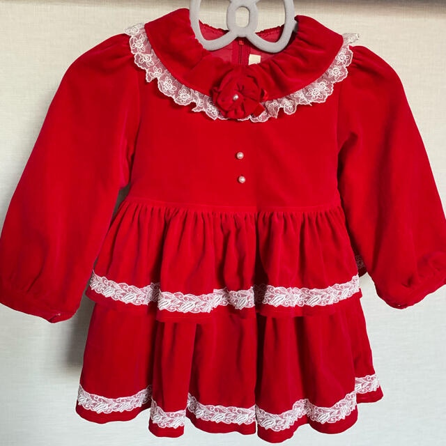 女児95 ワンピース　赤　 キッズ/ベビー/マタニティのキッズ服女の子用(90cm~)(ドレス/フォーマル)の商品写真