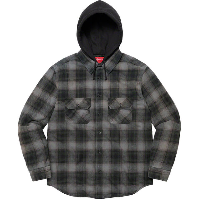 M 黒 supreme Quilted Hooded Plaid Shirt