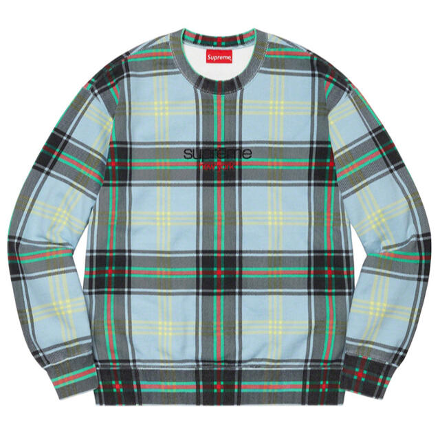 トップスSupreme 21SS Plaid Crewneck Light Blue L