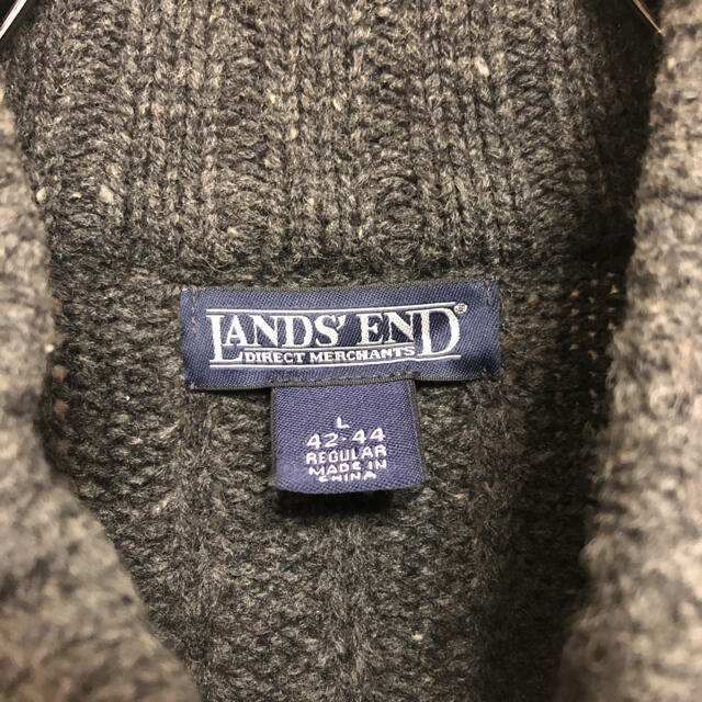 LANDS’END(ランズエンド)の古着　ランズエンド　ウールニット　フルジップ　Ｌ　サイドポケット メンズのトップス(ニット/セーター)の商品写真