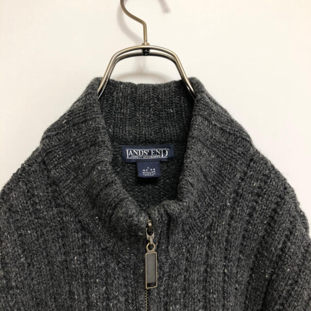 LANDS’END(ランズエンド)の古着　ランズエンド　ウールニット　フルジップ　Ｌ　サイドポケット メンズのトップス(ニット/セーター)の商品写真