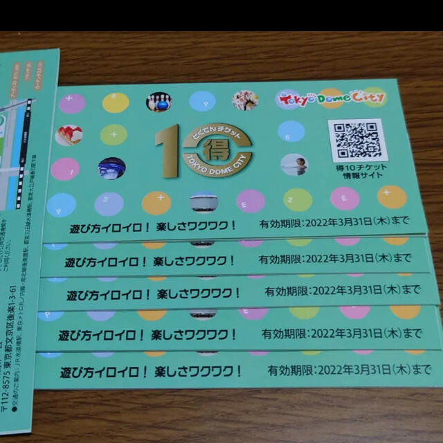 東京ドームシティ 得10チケット 未使用2冊