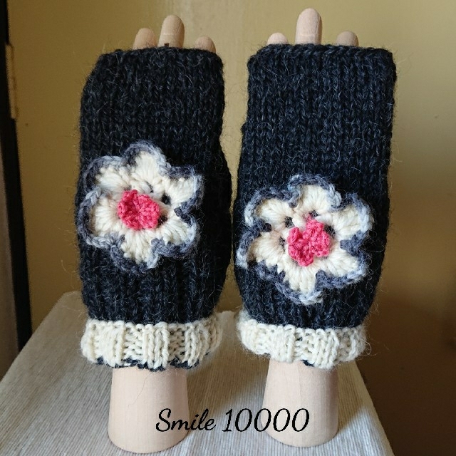 手編み＊指無し手袋＊②[ダークグレー] ハンドメイドのファッション小物(手袋)の商品写真
