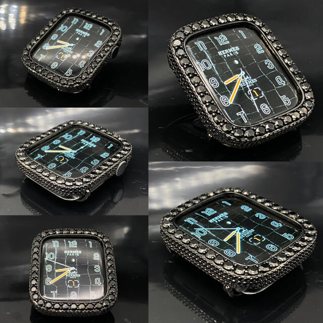 Apple Watch(アップルウォッチ)の極太ブラッククロコダイルベルト/ブラックカスタムベゼルセット40mm/44mm メンズの時計(レザーベルト)の商品写真