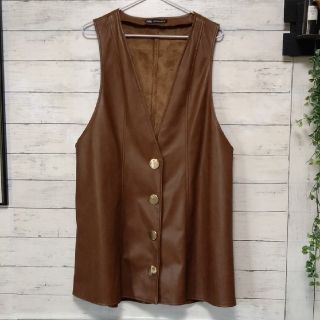 最終値下　ZARA　フェイクレザージャンパースカート　L　USED　ジレ　ベスト