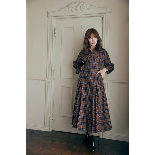 Checkered Pleats Long Shirt Dress - ロングワンピース/マキシワンピース