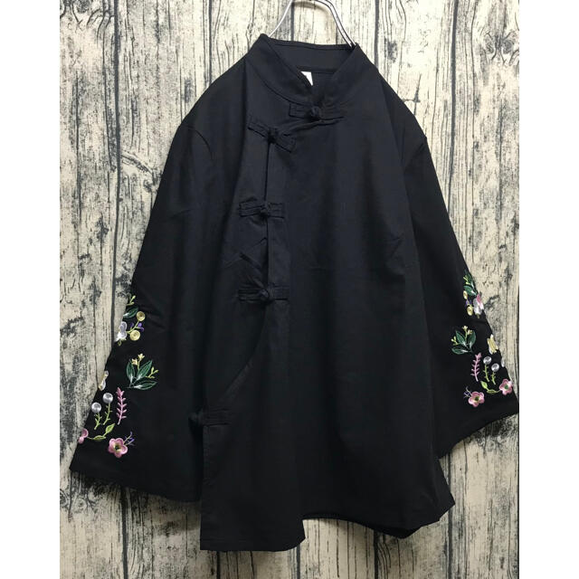 China shirt 刺繍×黒 レディースのトップス(シャツ/ブラウス(長袖/七分))の商品写真