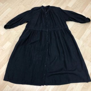 ネストローブ(nest Robe)の11/20迄の値下げ！ネストローブ リネン前開きギャザースモックワンピース 黒(ロングワンピース/マキシワンピース)