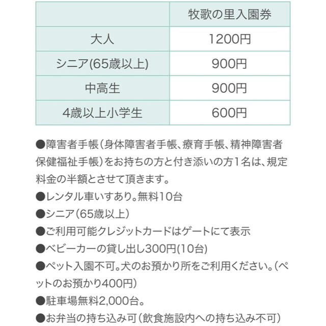 岐阜　ひるがの高原　牧歌の里　入園券　2枚 チケットの施設利用券(遊園地/テーマパーク)の商品写真