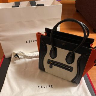 セリーヌ(celine)の未使用　セリーヌ　ラゲージ　マイクロショッパー　黒　オレンジ　ホワイトベージュ(ハンドバッグ)