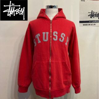 ステューシー(STUSSY)の'90 ステューシー◆ジップアップ  パーカー ロゴ USA製 レッド XL(パーカー)