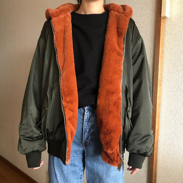 ZARA TRFリバーシブル ボア オーバーサイズ MA-1 ブルゾン