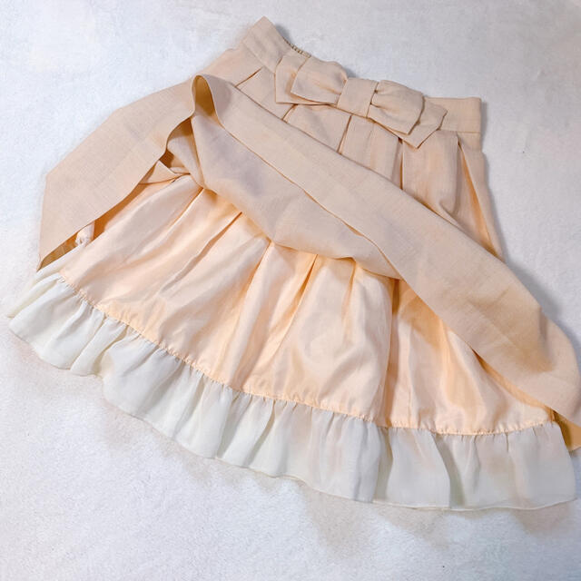 リボン付きフリルスカート レディースのスカート(ひざ丈スカート)の商品写真
