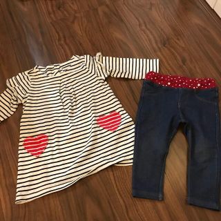 ベビーギャップ(babyGAP)のbabyGAPワンピース90　デニムスパッツ80セット(ワンピース)