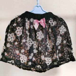 スカート　黒　ピンク　キュロット　レース　リボン　パンツ　花　フラワー(スカート)