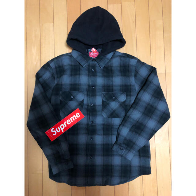 L 黒 Supreme Hooded Flannel Zip Up Shirt