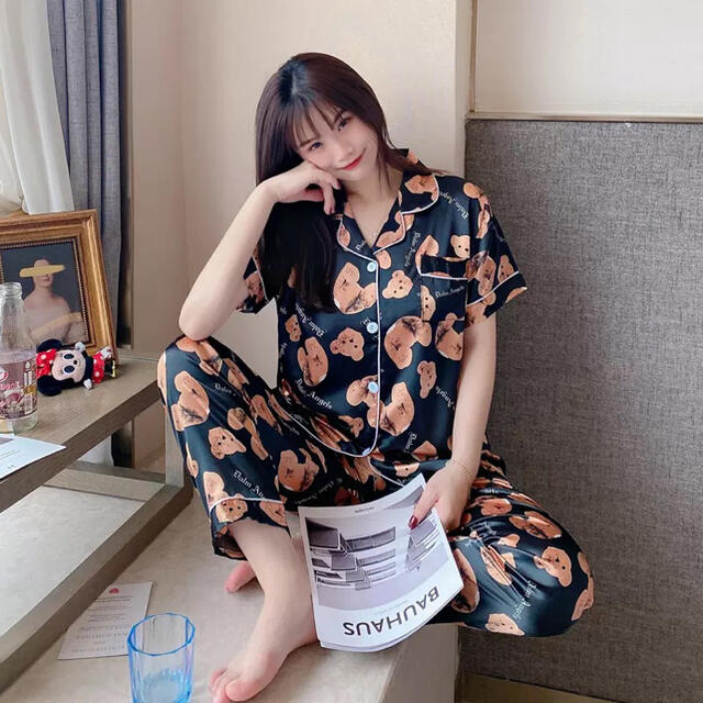 韓国 服 レディース くま パジャマ 量産型 シンプル ルームウェア o1の通販 by ぺ パジャマ セットアップ 部屋着 くまちゃん チェック 韓国 L