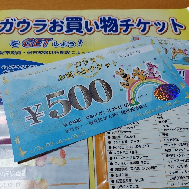 ガウラお買い物チケット☆500円千葉県袖ヶ浦市 チケットの優待券/割引券(その他)の商品写真