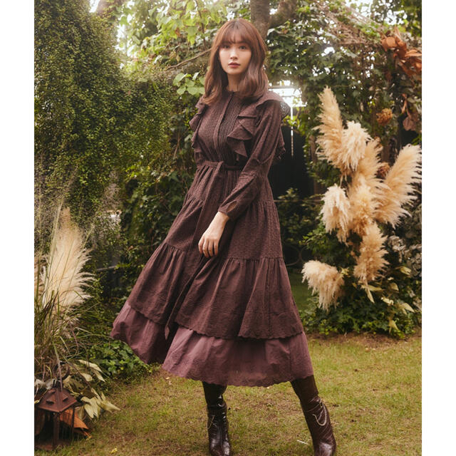 her lip to Two-Tone Ruffled Lace Dress ワンピース her lip to Two-Tone Ruffled Lace Dress ワンピース
