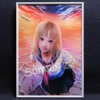 夕焼けの海 デジタルイラスト 海 夏 女の子 オリジナル ポスター 絵画の通販 ラクマ