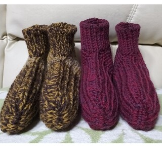 靴下カバー　手編み　ウール100％　ハンドメイド　手作り　２足(レッグウェア)