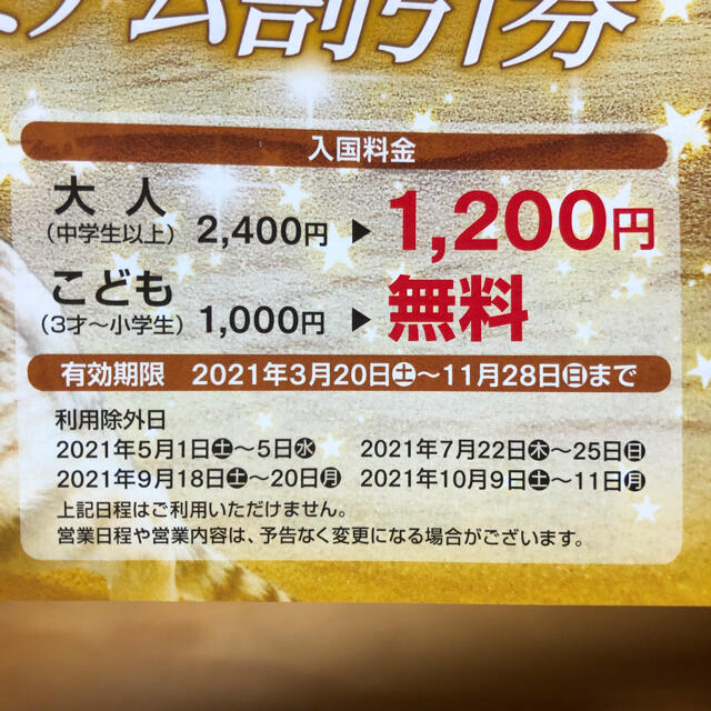 那須どうぶつ王国　プレミアム割引券　クーポン チケットの優待券/割引券(その他)の商品写真