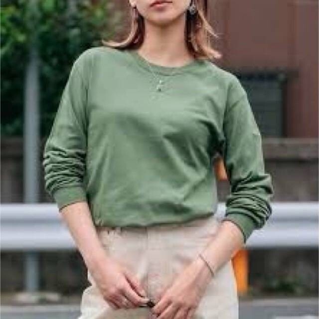 新品未使用 ギルダン ウルトラコットン 無地 長袖Tシャツ カーキ L 5