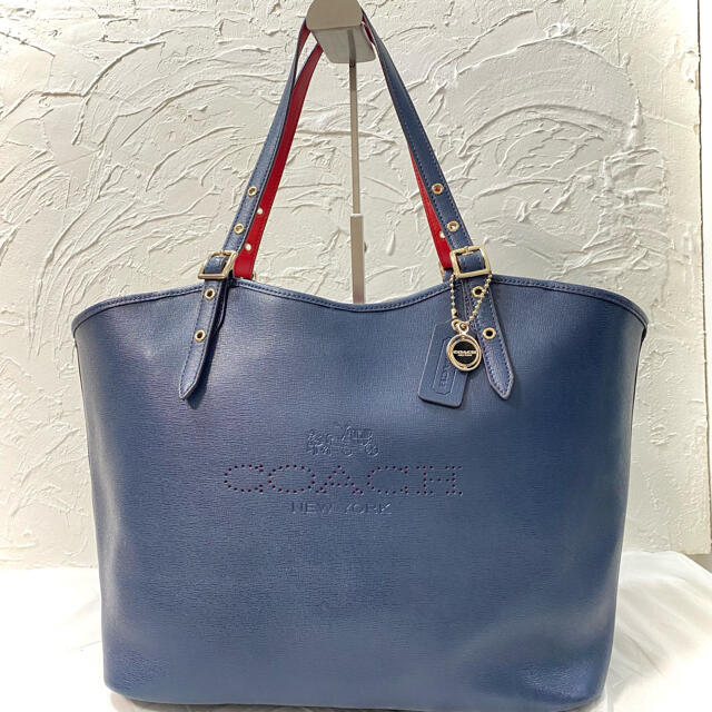 15㎝ハンドル【極美品】希少COACH トートバッグ　パンチング　パープル　a4収納＆肩掛け可