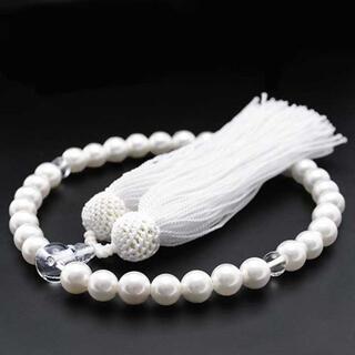 8ミリ　貝パール　念珠　弔事仏事の必需品　ホワイト　数珠(ブレスレット/バングル)