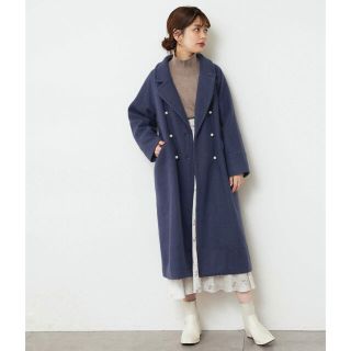 ナチュラルクチュール(natural couture)のnatural couture パール釦ロングチェスターコート　ネイビー　新品(チェスターコート)