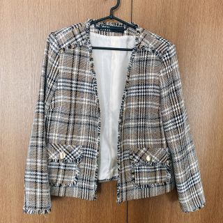 ザラ(ZARA)のzara  ツイードジャケット(ノーカラージャケット)