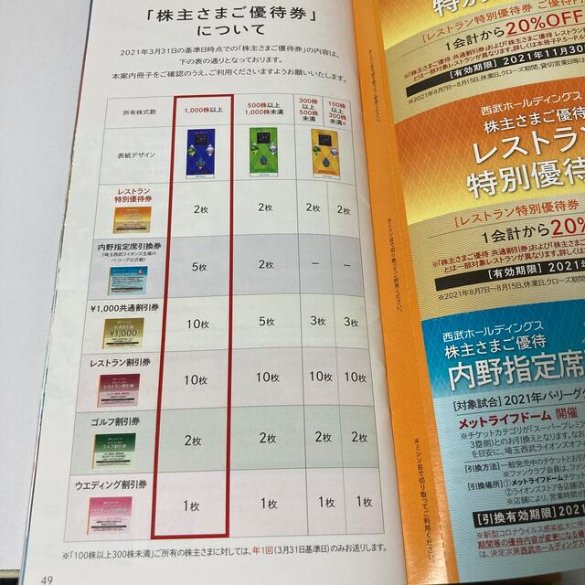 西武HD 株主優待冊子 1000株向け 1冊 西武鉄道 チケット 優待券/割引券