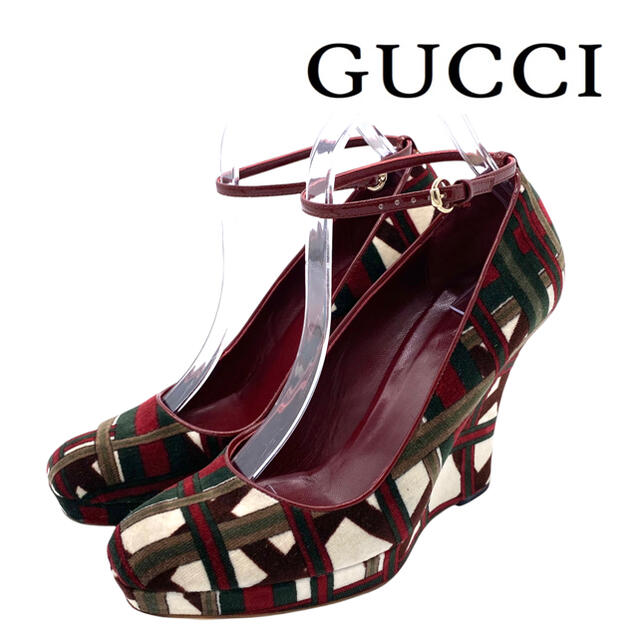 Gucci(グッチ)のGUCCI グッチ ウェッジソール ストラップ パンプス 24.5 レディースの靴/シューズ(ハイヒール/パンプス)の商品写真