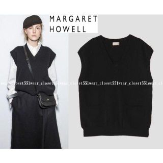 マーガレットハウエル(MARGARET HOWELL)の2019 美品マーガレットハウエル☆ウールカシミヤ ポケット ニットベスト2 黒(ベスト/ジレ)