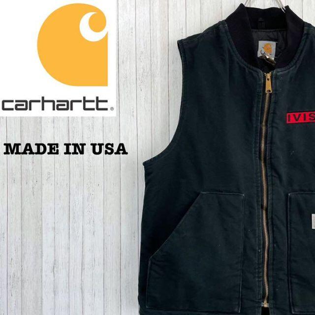 carhartt - カーハート ダックベスト USA製 黒 企業モノ 刺繍 中綿 