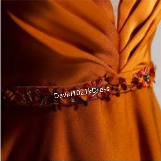 セクシー Vネックドレス 憧れのドレス オレンジ 背中見せ レディースのフォーマル/ドレス(ロングドレス)の商品写真