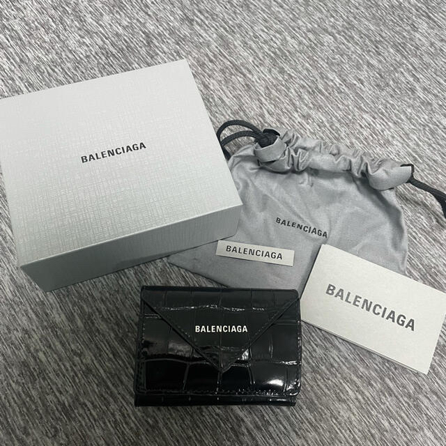 最終値下げ‼️BALENCIAGAペーパーミニウォレット クロコ ブラック 100