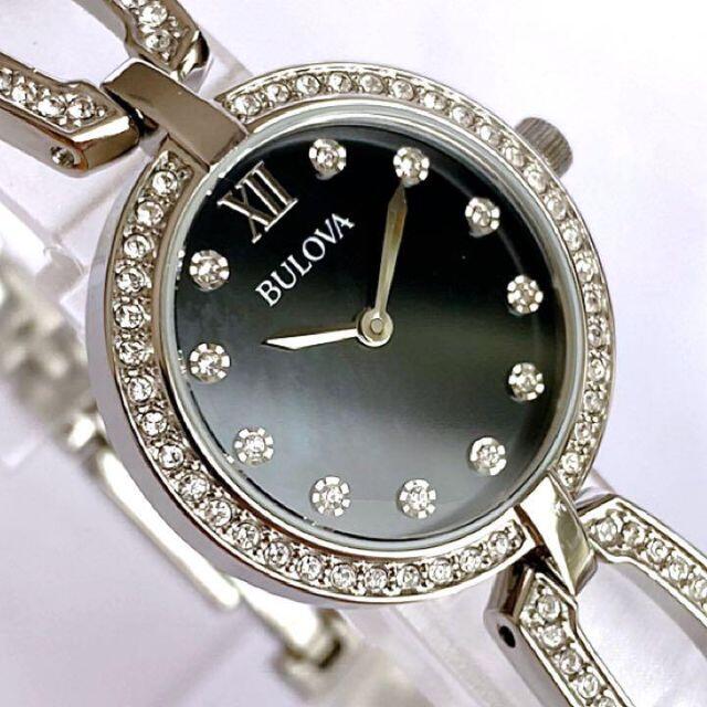 Bulova - ◎ブローバ MOP スワロフスキーが輝く女性用腕時計 黒文字盤
