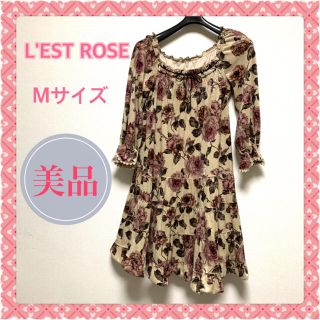 レストローズ(L'EST ROSE)のレストローズ　ティアードワンピース　ベロアワンピース　花柄　5分袖(ミニワンピース)