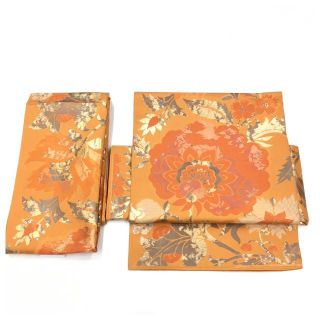 二部式　アンティーク　袋帯　大きな花模様　作り帯　薄手　正絹　簡単着用(帯)
