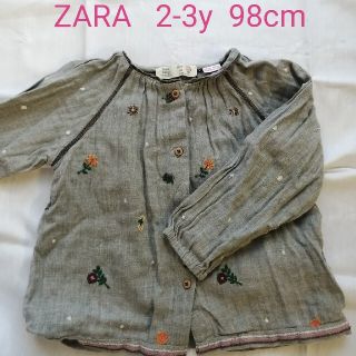 ザラキッズ(ZARA KIDS)のZARA baby 98cm  刺繍ブラウス　グレー(ブラウス)